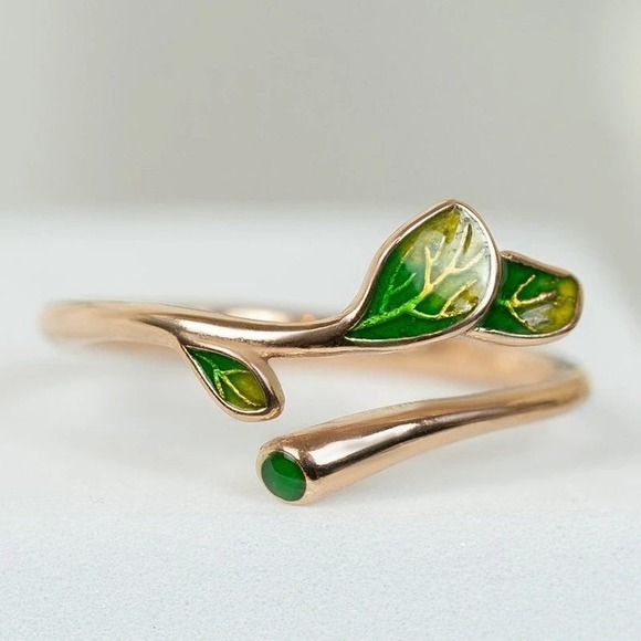 Leaf Ring Adjustable Open Branch Rose Gold Tone Ring‎ Green Adjustable - Picture 1 of 1